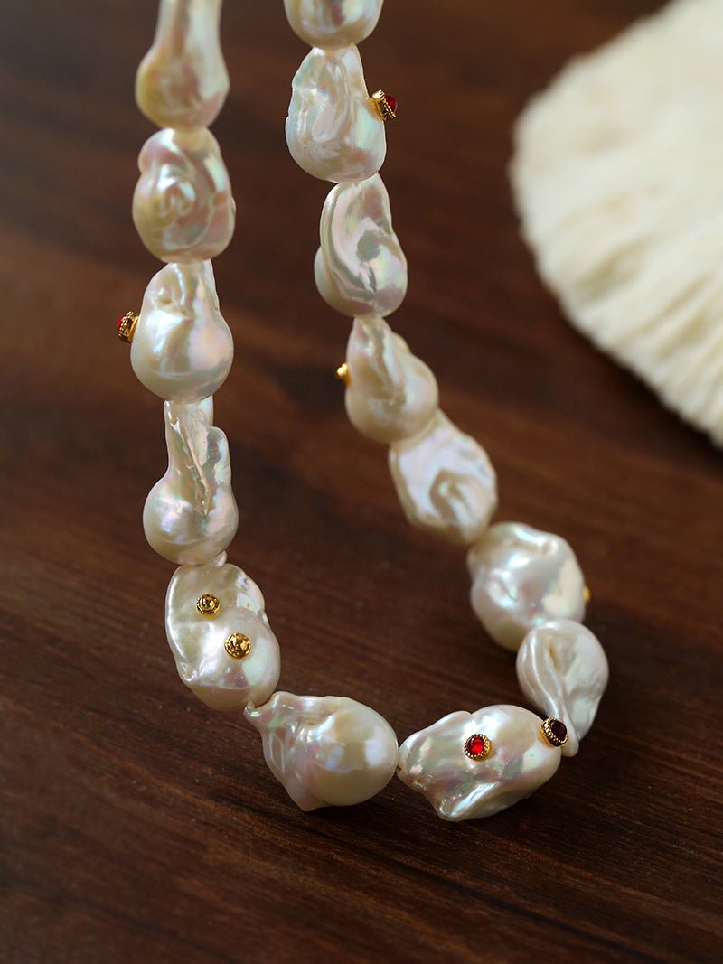 Baroque Colored Diamond Pearl Necklace - floysun