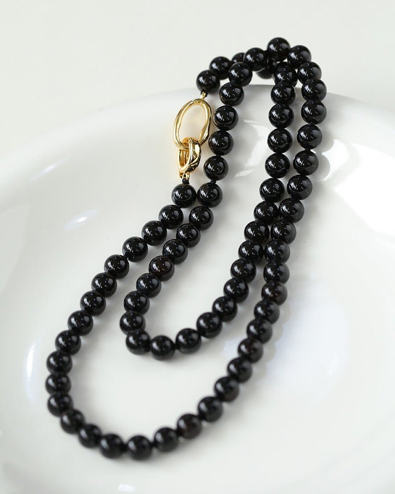 Black Agate Beaded Long Necklace - floysun