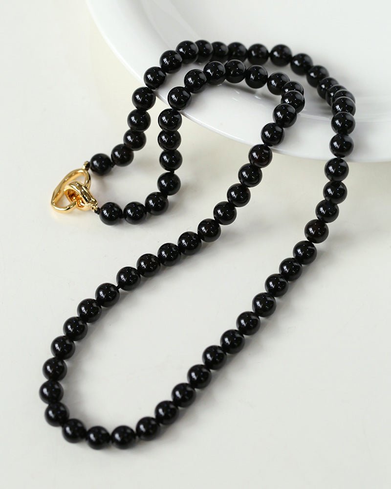 Black Agate Beaded Long Necklace - floysun