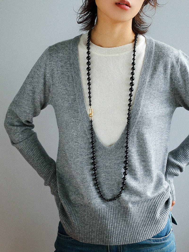 Black Agate Long Necklace - floysun