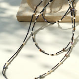 Black Agate Round Tube Freshwater Long Necklace Pearl - floysun