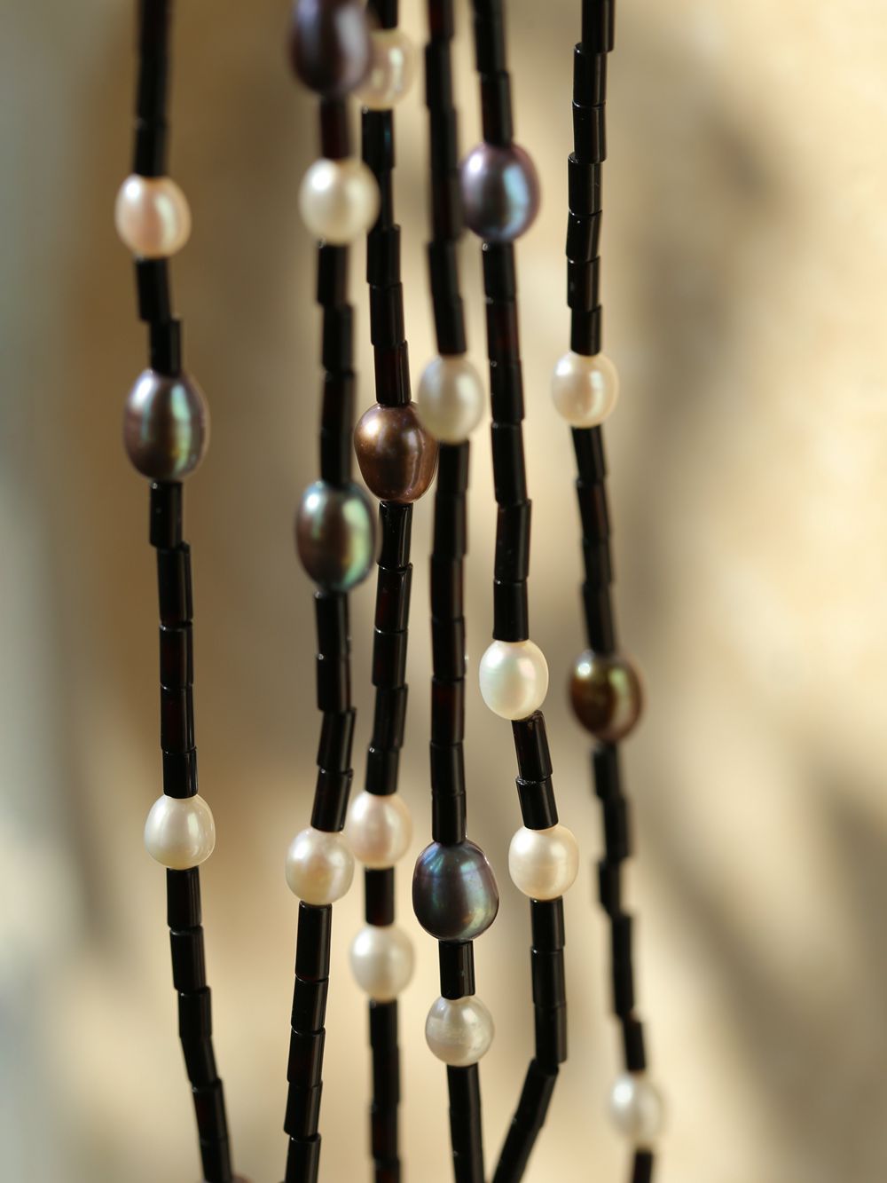 Black Agate Round Tube Freshwater Long Necklace Pearl - floysun