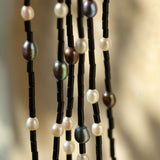 Black Agate Round Tube Freshwater Long Necklace Pearl - floysun