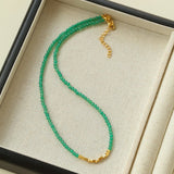 Broken Gold Green Agate Beaded Necklace - floysun
