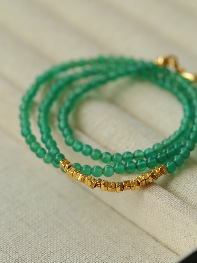 Broken Gold Green Agate Beaded Necklace - floysun