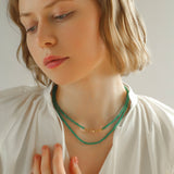 Broken Gold Green Agate Beaded Necklace - floysun