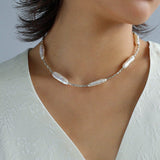 Broken Silver Toothpick Freshwater Pearl Necklaces - floysun