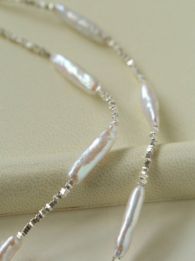 Broken Silver Toothpick Freshwater Pearl Necklaces - floysun