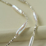 Broken Silver Toothpick Freshwater Pearl Necklaces - floysun