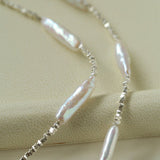 Broken Silver Toothpick Freshwater Pearl Necklaces - floysun