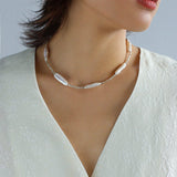 Broken Silver Toothpick Freshwater Pearl Necklaces - floysun