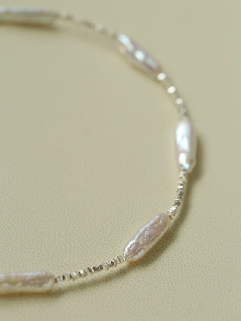 Broken Silver Toothpick Freshwater Pearl Necklaces - floysun