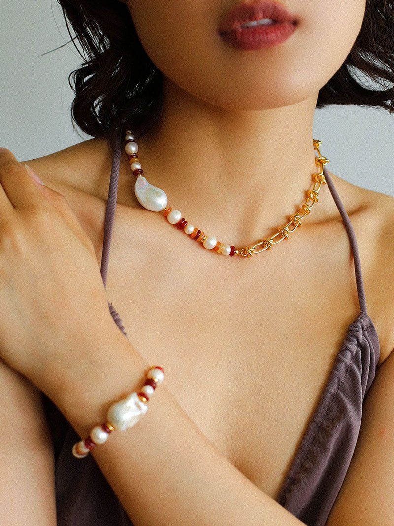 Colorful Beads & Baroque Pearls Twisted Chain Bracelet - floysun