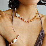 Colorful Beads & Baroque Pearls Twisted Chain Bracelet - floysun