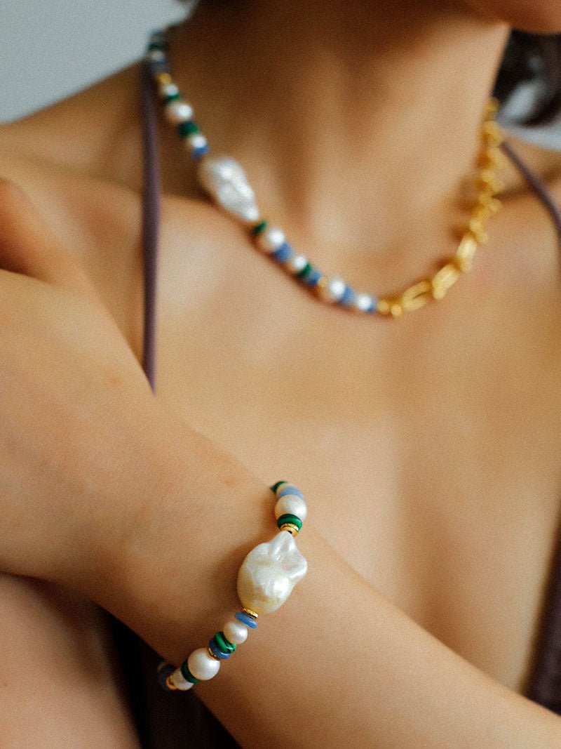 Colorful Beads & Baroque Pearls Twisted Chain Bracelet - floysun