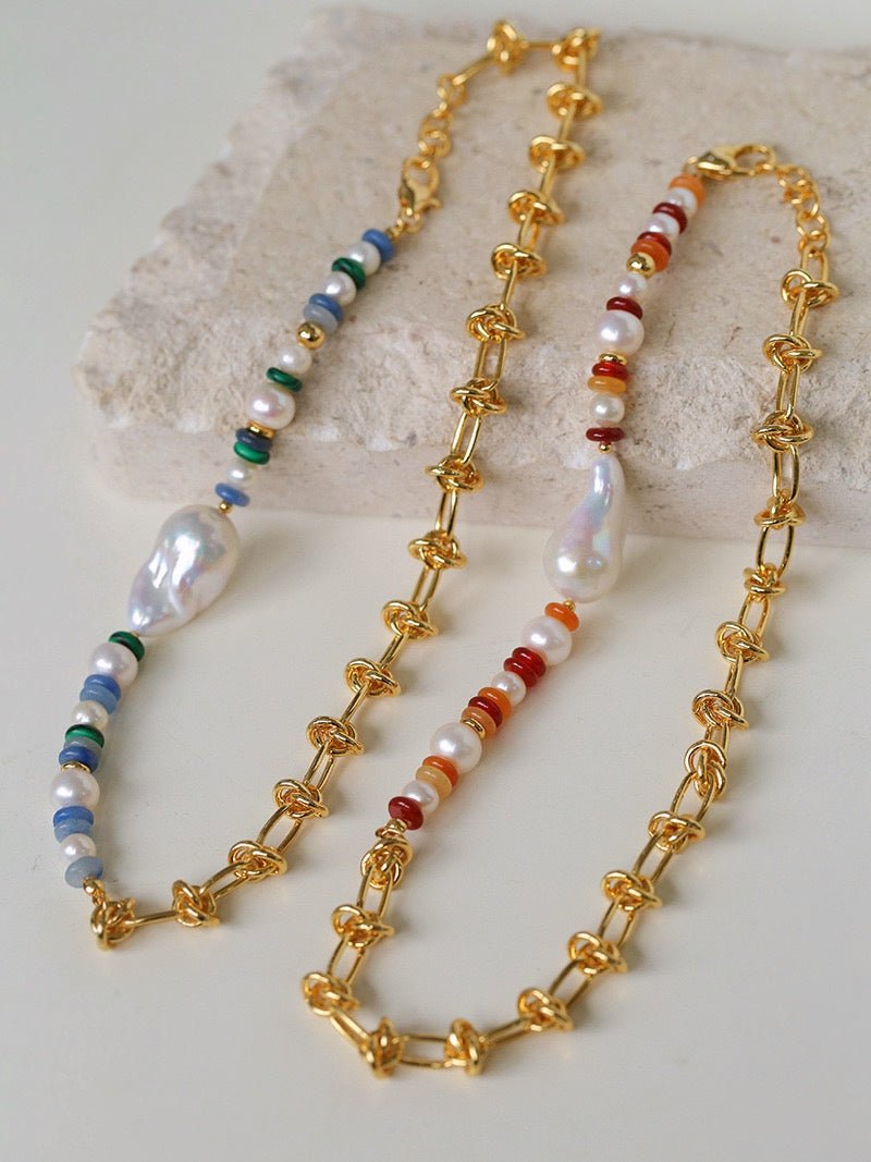 Colorful Beads & Baroque Pearls Twisted Chain Necklace - floysun