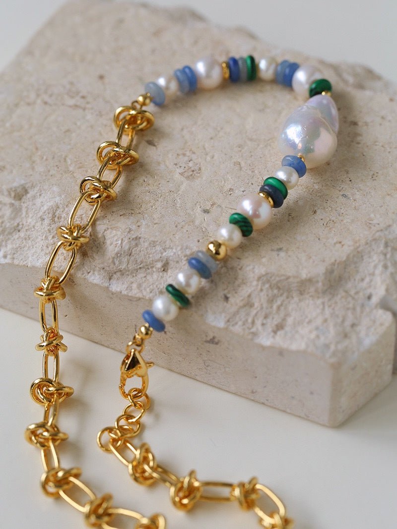 Colorful Beads & Baroque Pearls Twisted Chain Necklace - floysun