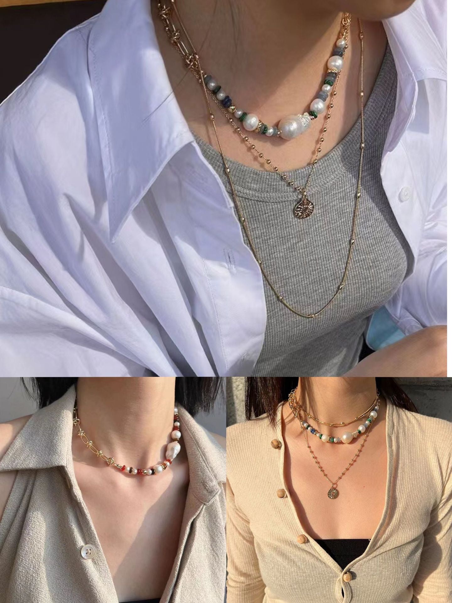 Colorful Beads & Baroque Pearls Twisted Chain Necklace - floysun