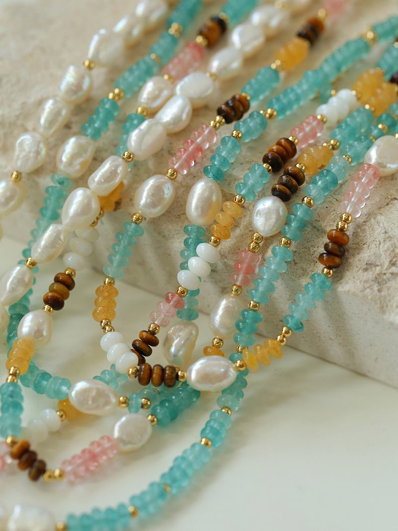 Colorful Natural Stone Stacked Beads Necklace - floysun