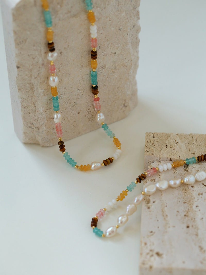 Colorful Natural Stone Stacked Beads Necklace - floysun