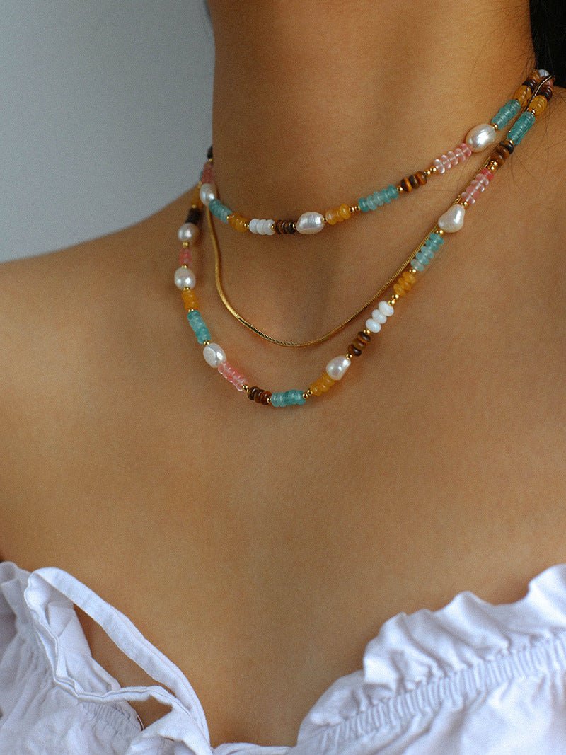 Colorful Natural Stone Stacked Beads Necklace - floysun