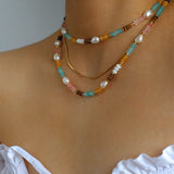 Colorful Natural Stone Stacked Beads Necklace - floysun