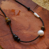 Contrasting Aesthetics Black Onyx Tiger Eye Stone Necklace - floysun