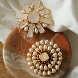 Crystal Cross Brooch & Sunflower Pearl Brooch - floysun