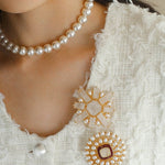 Crystal Cross Brooch & Sunflower Pearl Brooch - floysun