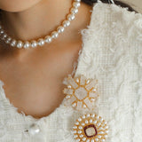 Crystal Cross Brooch & Sunflower Pearl Brooch - floysun