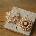 Crystal Cross Brooch & Sunflower Pearl Brooch - floysun