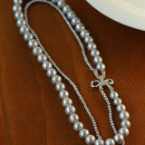 Double-Layer Freshwater Gray Pearl Necklace - floysun
