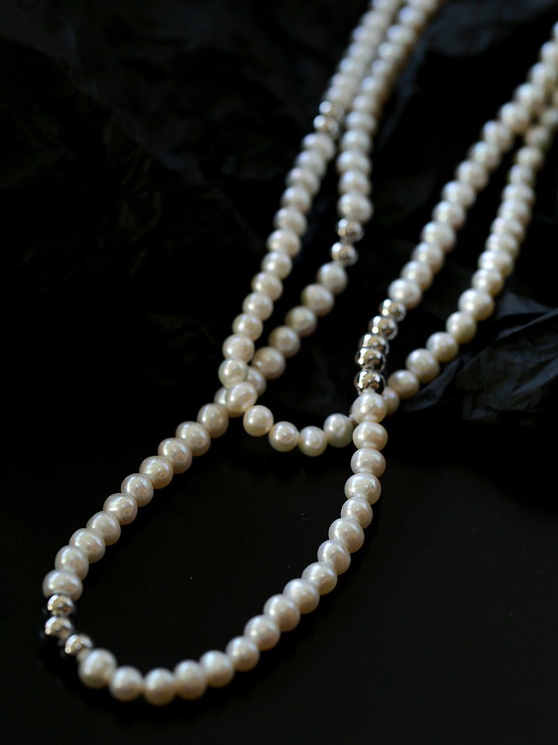 Fashion Freshwater Pearl Long Silver Necklace - floysun