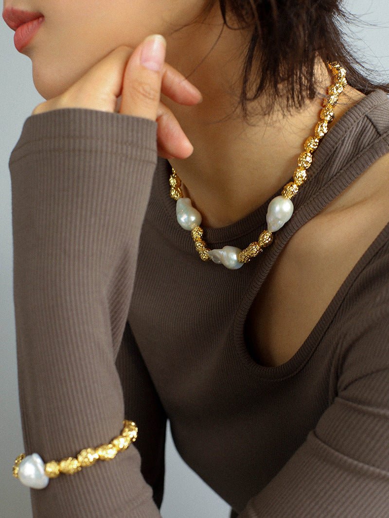 Fashionable Metallic Baroque Pearl Necklace A Style - floysun