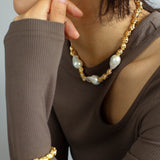 Fashionable Metallic Baroque Pearl Necklace A Style - floysun