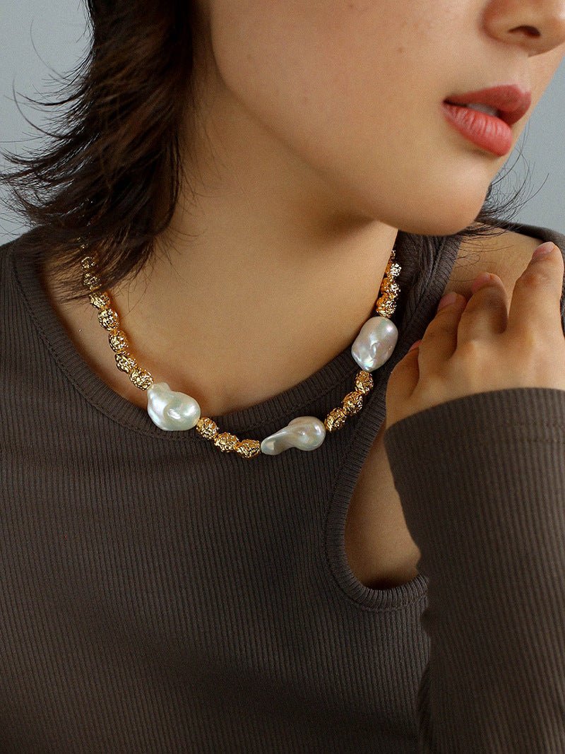 Fashionable Metallic Baroque Pearl Necklace A Style - floysun