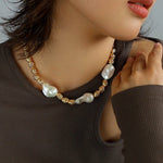 Fashionable Metallic Baroque Pearl Necklace A Style - floysun