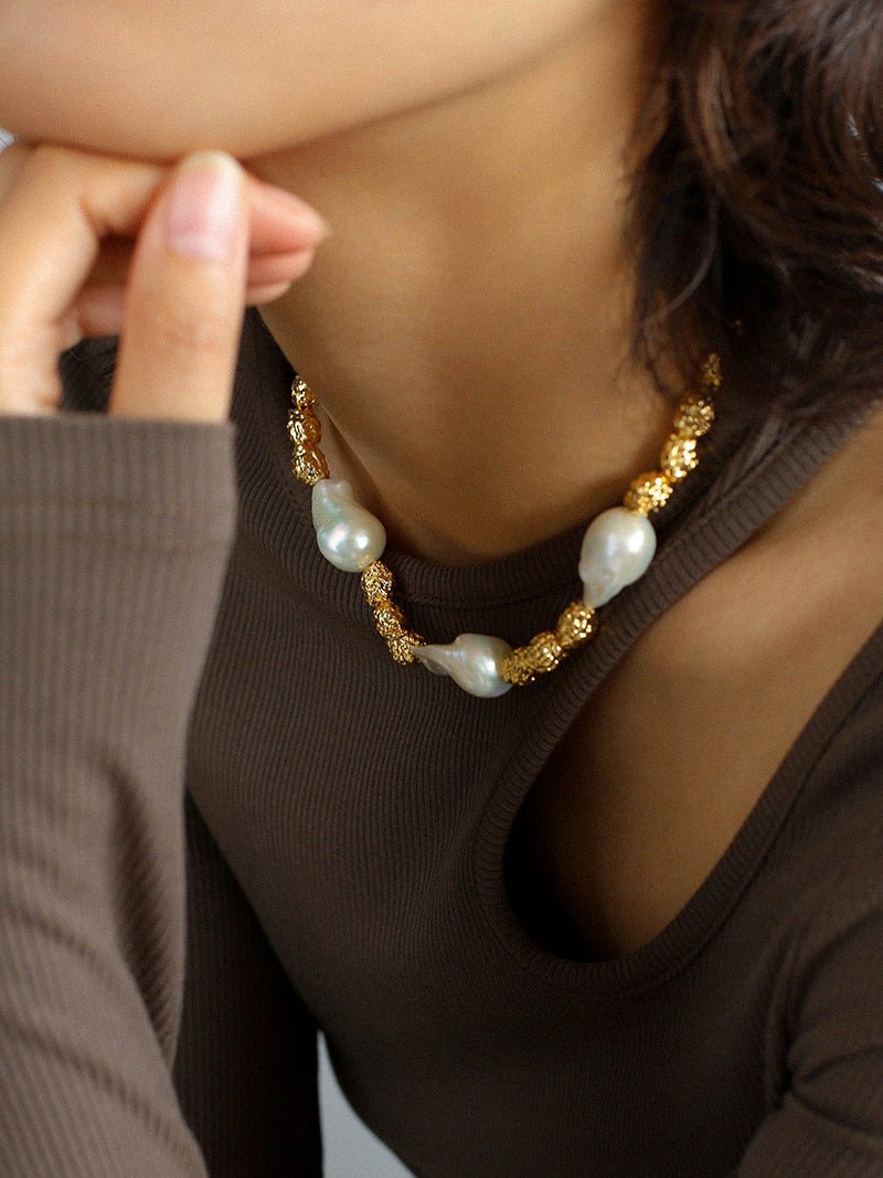 Fashionable Metallic Baroque Pearl Necklace A Style - floysun