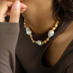 Fashionable Metallic Baroque Pearl Necklace A Style - floysun