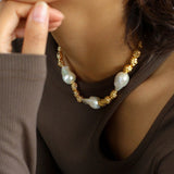 Fashionable Metallic Baroque Pearl Necklace A Style - floysun