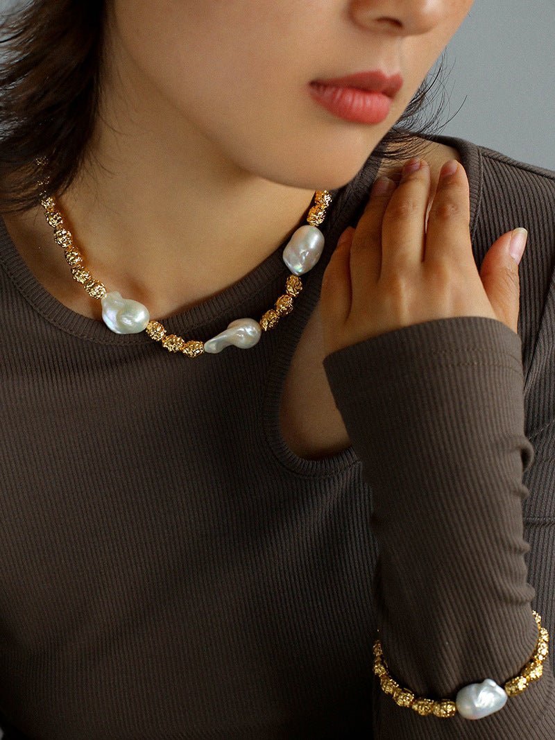 Fashionable Metallic Baroque Pearl Necklace A Style - floysun