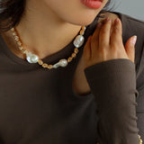 Fashionable Metallic Baroque Pearl Necklace A Style - floysun