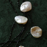 Five Large Petal Baroque Pearls Black Spinel Necklace - floysun