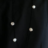 Five Large Petal Baroque Pearls Black Spinel Necklace - floysun