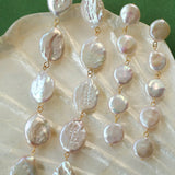 Flat Round Freshwater Baroque Long Earrings - floysun