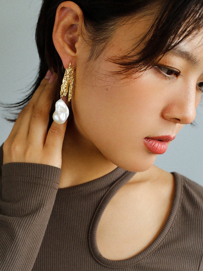 French Style Lava Baroque Pearl Earrings - floysun
