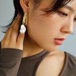 French Style Lava Baroque Pearl Earrings - floysun