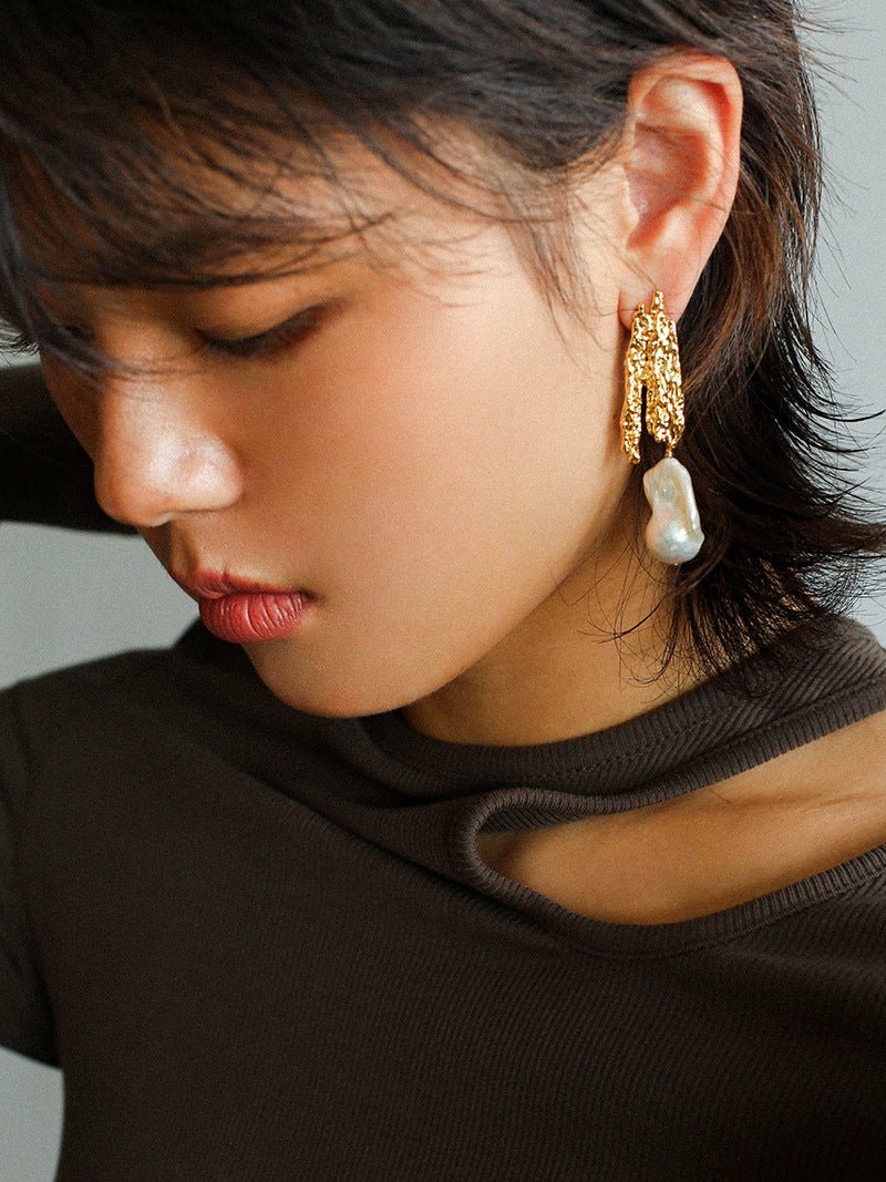 French Style Lava Baroque Pearl Earrings - floysun