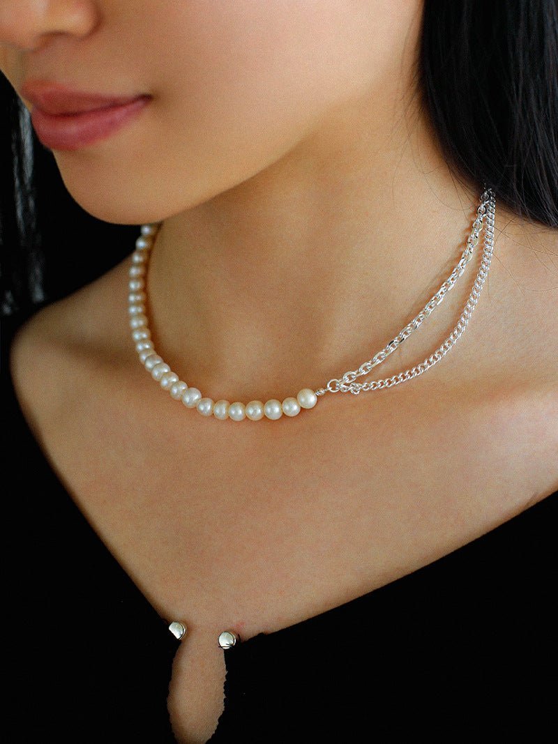 Freshwater Pearl Panel Chain Necklace - floysun