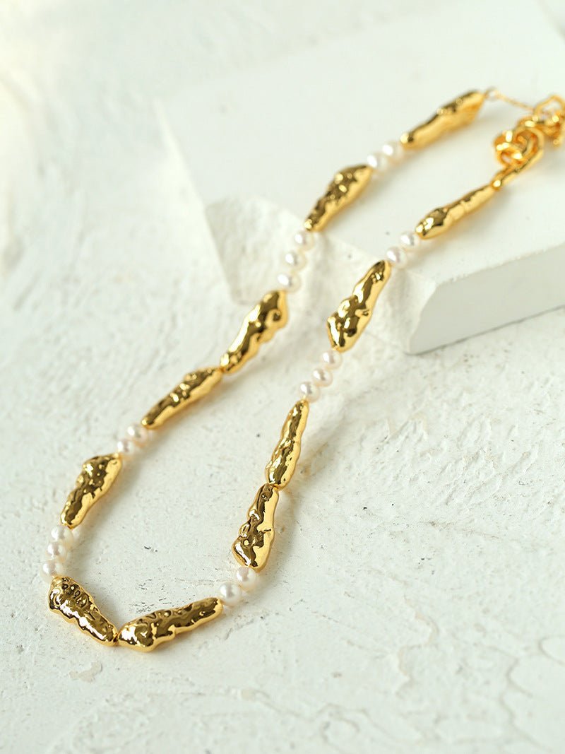 Geometric Irregular Metal Toothpick Spliced Round Pearl Necklace - floysun